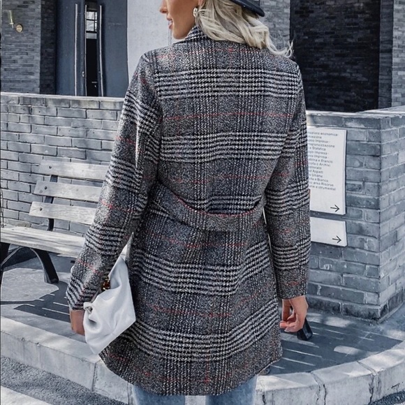 plaid print double breasted blazer jacket coat - Picture 2 of 6